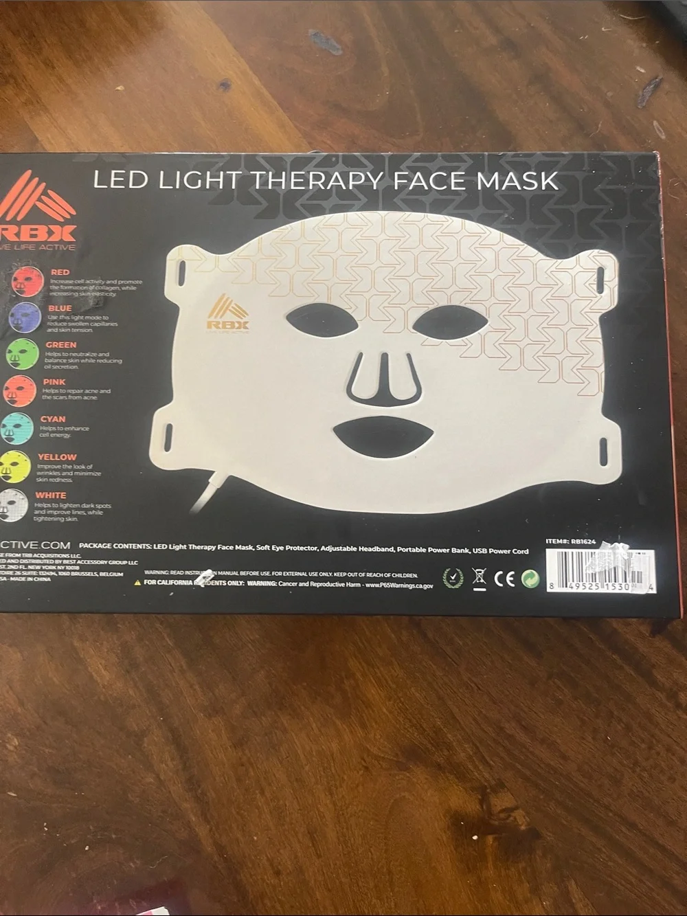 RBX White LED Light Therapy Facial Mask with Red Accent
